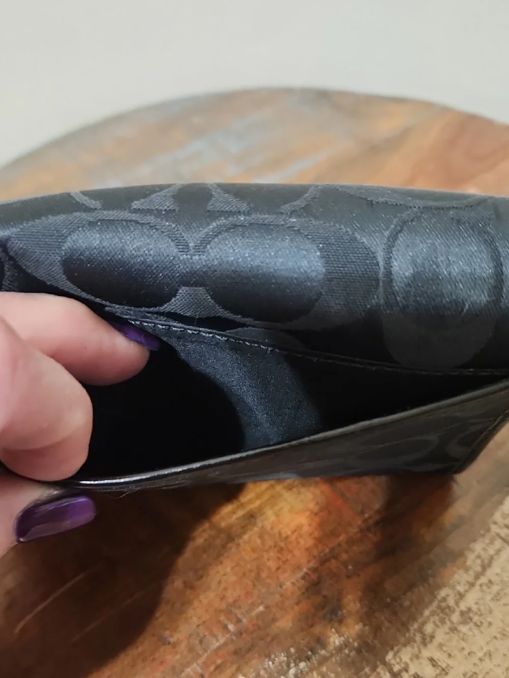 Coach Black Signature Compact Trifold Leather Wallet